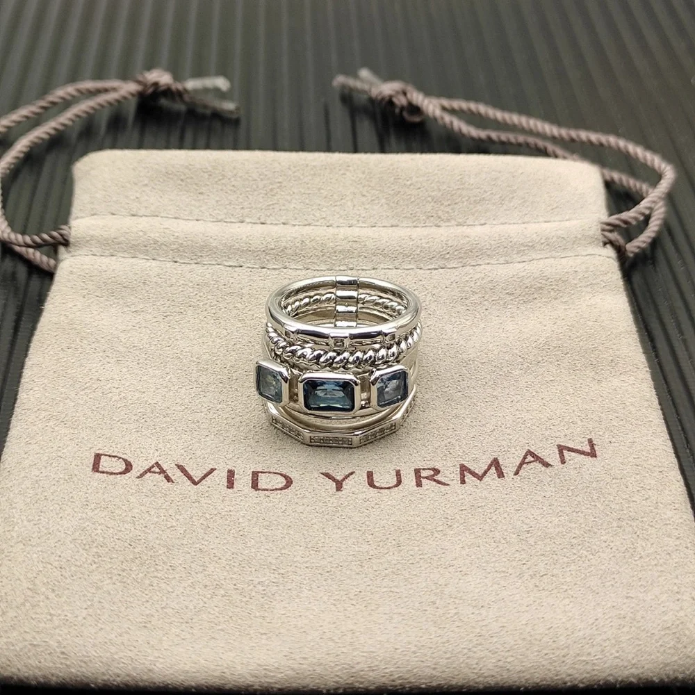 David Yurman Ring Set with Blue Gemstones